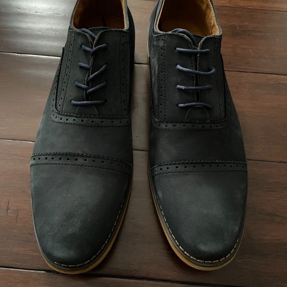 Navy Suede Cap-Toe Oxford